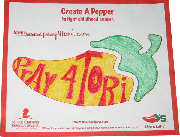 Heather/Eddie - pray4tori sign - Create a pepper